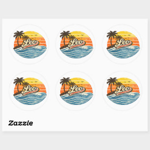 Leo Retro Sonnenuntergang Namensdesign Runder Aufkleber