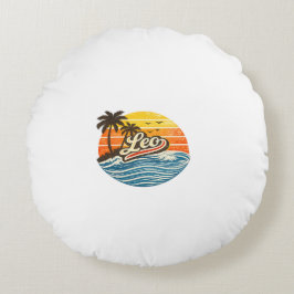 Leo Retro Sonnenuntergang Namensdesign Rundes Kissen