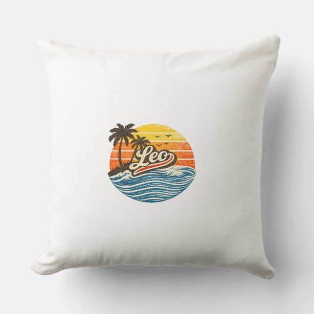 Leo Retro Sunset Name Design Kissen (Vorderseite)