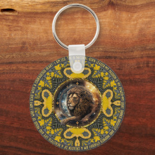 Leo Sign Affirmations Gold Yellow Fraktal Mandala Schlüsselanhänger