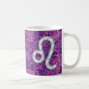 Leo Sign auf Girly Pink Fuchsia Digitale Camouflag Kaffeetasse