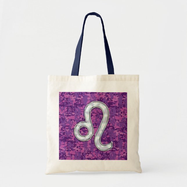 Leo Sign auf Girly Pink Fuchsia Digitale Camouflag Tragetasche (Vorne)