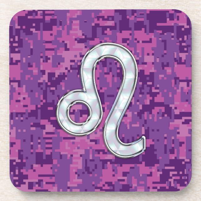 Leo Sign auf Pink Fuchsia Digital Camouflage Getränkeuntersetzer (Vorderseite)