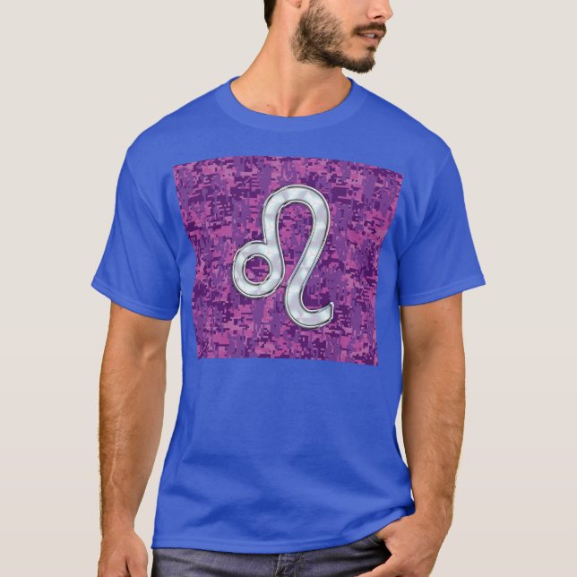 Leo Sign auf Pink Fuchsia Digital Camouflage T-Shirt (Vorderseite)