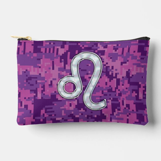 Leo Sign auf Pink Fuchsia Digital Camouflage Zubehörtasche (Vorderseite)