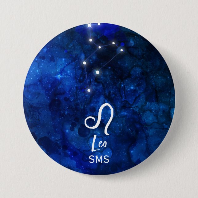 Leo-Sternbild Dunkelblau-Galaxie-Monogramm Button (Vorderseite)