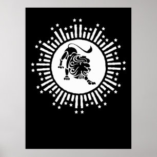 Leo-Sternzeichen-Löwensymbol mit Sternen Schwarz-W Poster