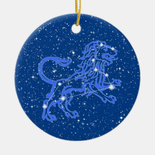Leo-Sternzeichen mit Sternen auf tiefem Blau Keramik Ornament