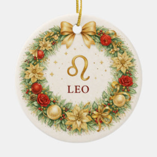 Leo-Sternzeichen-Weihnachtsbaumanhänger – Goldenes Keramik Ornament