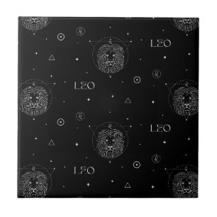 Leo-Sternzeichenmuster in Schwarz und Weiß Fliese
