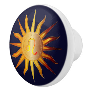 Leo Sun Fire Sign Birth Monat Rot & Gold Keramikknauf