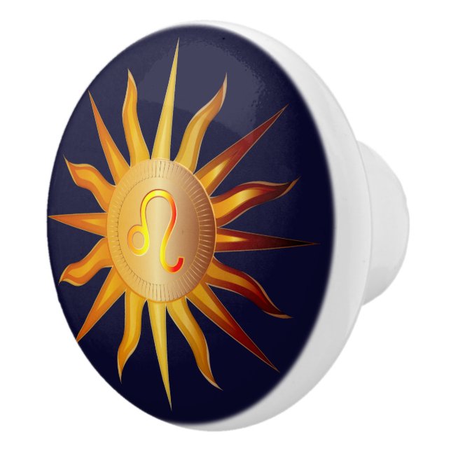 Leo Sun Fire Sign Birth Monat Rot & Gold Keramikknauf (Rechts)