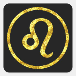Leo Sun Sign Gold Black Circle Gold Look Quadratischer Aufkleber