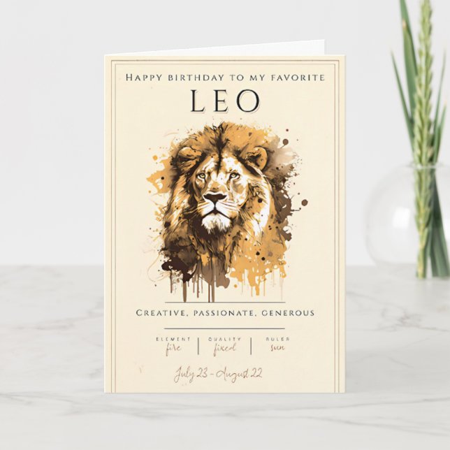 Leo Symbol Zodiac Aquarellfarben Astrologie Geburt Karte (Vorderseite)