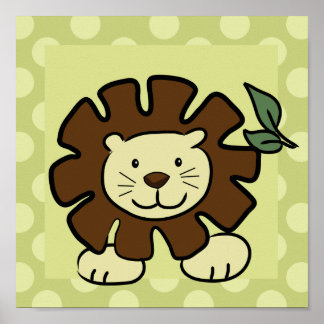 Leo the Lion 10x10 Square Print in Green Poster