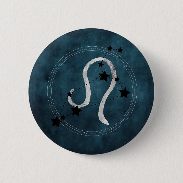 Leo the Lion Black & Silver Sternbild Button (Vorderseite)