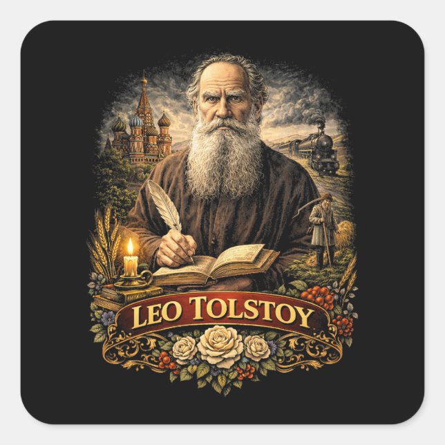 Leo Tolstoi Quadratischer Aufkleber (Vorderseite)