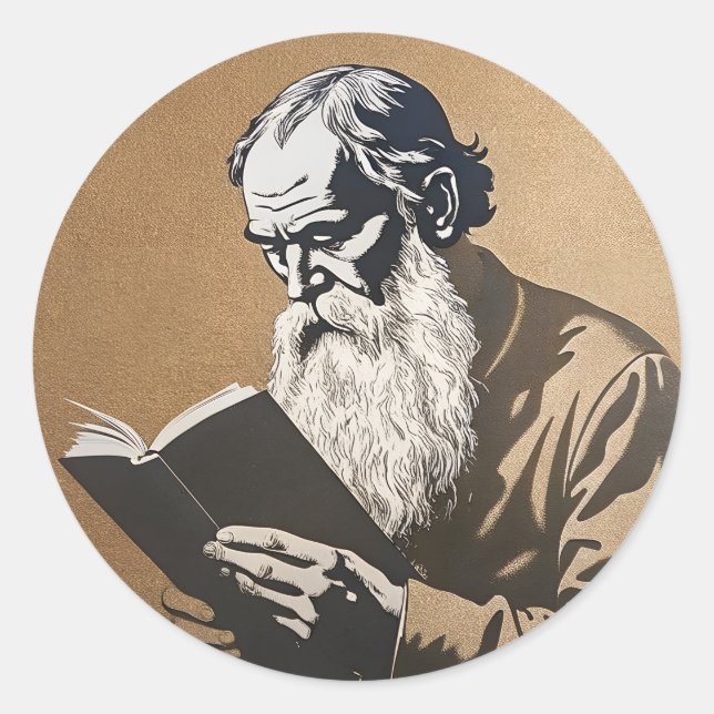 Leo Tolstoy Portrait - Goldene Illustration Runder Aufkleber (Vorderseite)