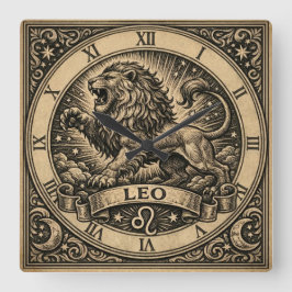 Leo Vintage-Zodiak-Wanduhr Quadratische Wanduhr