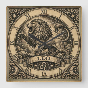 Leo Vintage-Zodiak-Wanduhr Quadratische Wanduhr