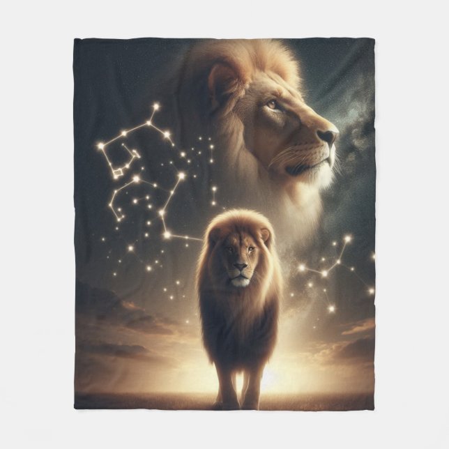 Leo Zodiac Art - Majestic Lion and Constellation. Fleecedecke (Vorderseite)