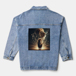 Leo Zodiac Art - Majestic Lion and Constellation. Jeansjacke