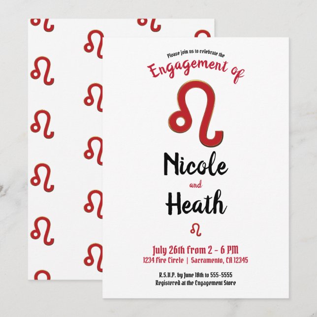 LEO Zodiac Astrologie Juli August Engagement Party Einladung (Vorne/Hinten)