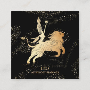 *~* LEO Zodiac Astrologie Lesen Schwarzes Gold Quadratische Visitenkarte
