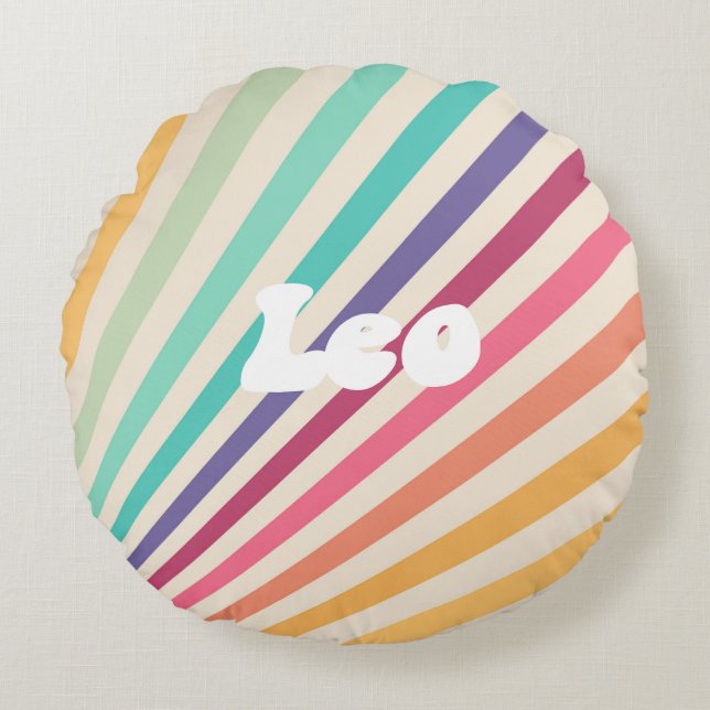 Leo Zodiac Astrologie Rainbow Rundes Kissen (Vorderseite)