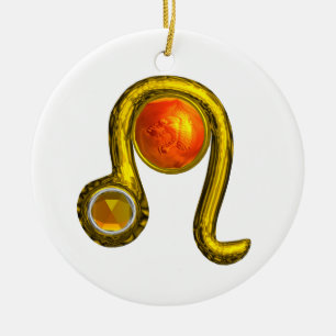 LEO ZODIAC BIRTHDAY JEWEL YELLOW TOPAZ Gold Keramik Ornament