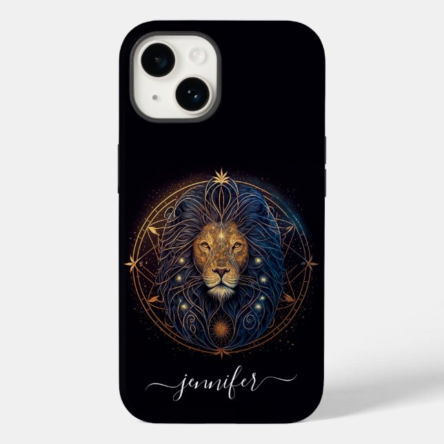 Leo zodiac Black and gold Case-Mate iPhone Fall 14 Hülle (Rückseite)
