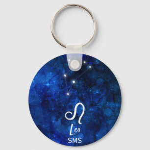 Leo Zodiac Constellation Dark Blue Galaxy Monogram Schlüsselanhänger