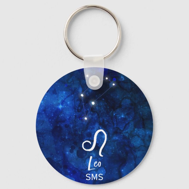 Leo Zodiac Constellation Dark Blue Galaxy Monogram Schlüsselanhänger (Vorderseite)