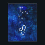 Leo Zodiac Constellation Dark Blue Galaxy Postkarte<br><div class="desc">Leo Zodiac Constellation Dark Blue Galaxy Celestial Design. Mit trendigem Pinsel Script-Schriftart, dunkelblauem Himmelswasserhintergrund, leuchtender Sternkonstellation und dem Löwensymbol Modernes Astrologisches Geburtszeichen Horoskop, ist perfekt für jeden Leo Geburtstag Vom 23. Juli - August 22 ! Ein tolles Geschenk für Junge und Mädchen, Familienmitglieder, Teens, Ehefrau, Ehemann, Freunde und Astrologie Lover....</div>
