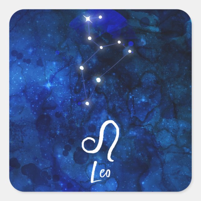 Leo Zodiac Constellation Dark Blue Galaxy Quadratischer Aufkleber (Vorderseite)