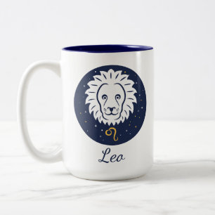 Leo Zodiac Design Bleu et blanc Mug à deux tons 1
