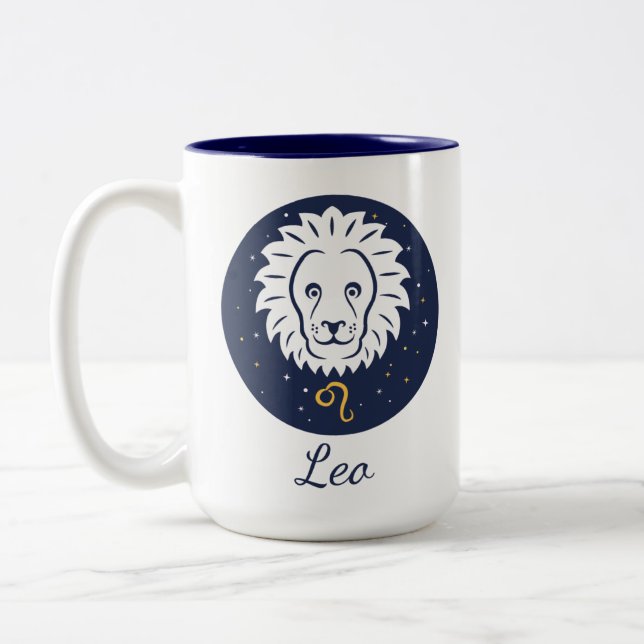 Leo Zodiac Design Bleu et blanc Mug à deux tons 15 (Gauche)