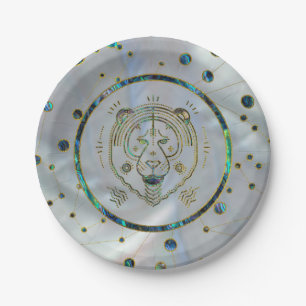 Leo Zodiac Gold Abalone Pappteller