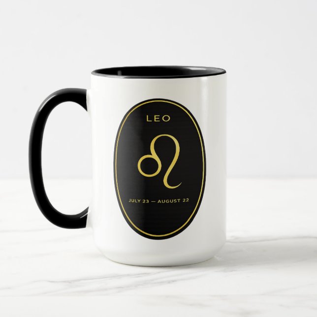 Leo Zodiac Gold Oval Emblem Mug | Luxury Astrology Tasse (Links)