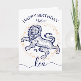 Leo Zodiac Marine & Gold Monochrome Carte d'annive