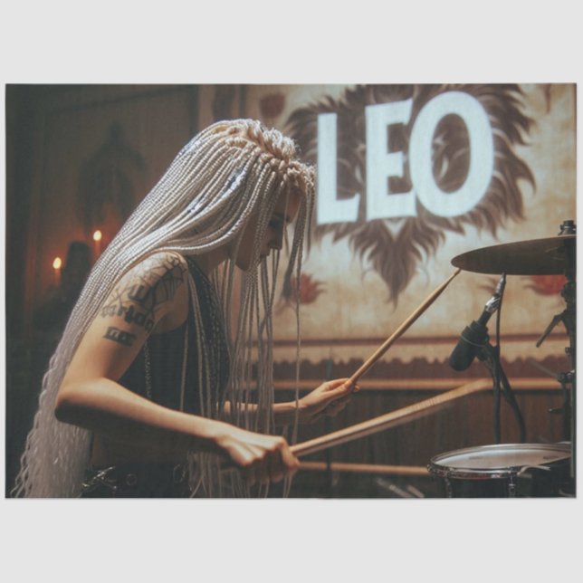 Leo Zodiac Musician Drums Decoupage Seidenpapier (Vorderseite)