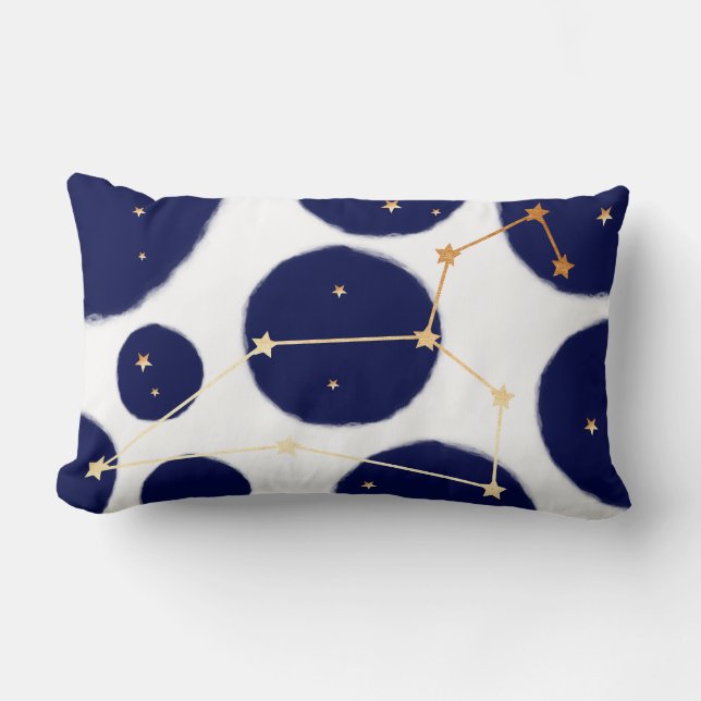 Leo Zodiac Navy Polka Dot & Gold Design Lendenkissen (Vorderseite)