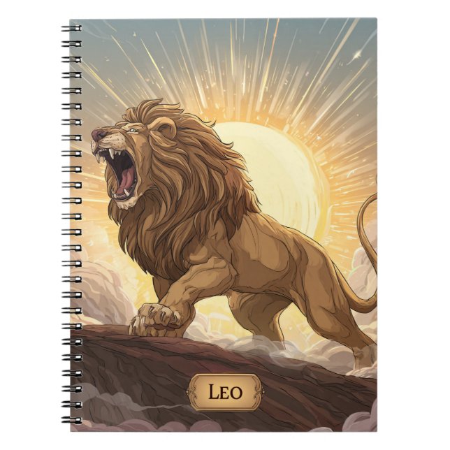 Leo Zodiac Notebook - Roaring Sunlit Lion Notizblock (Vorderseite)