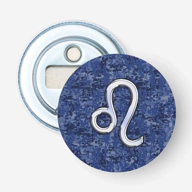 Leo Zodiac Sign auf Blue Digital Camouflage Flaschenöffner (Vorderseite)