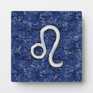 Leo Zodiac Sign auf Blue Digital Camouflage Fotoplatte