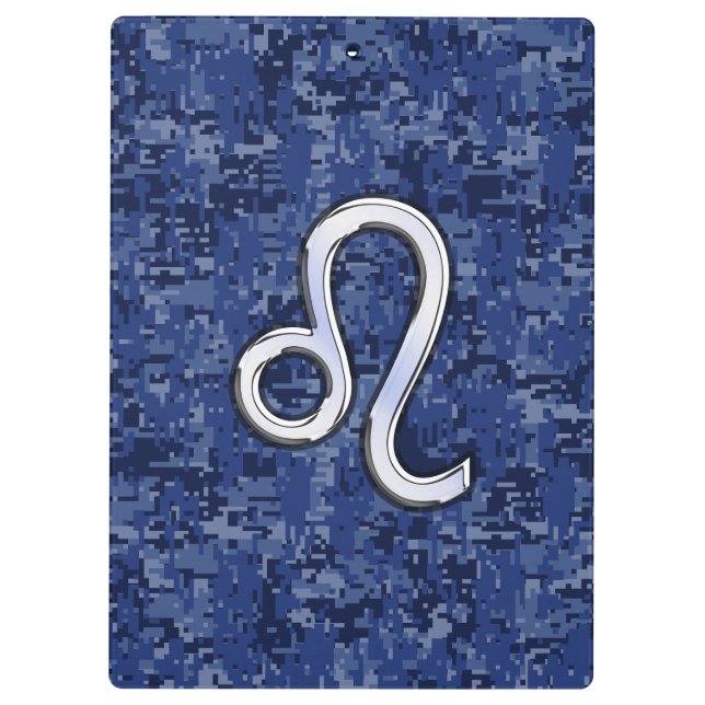 Leo Zodiac Sign auf Blue Digital Camouflage Klemmbrett (Rückseite)