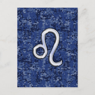 Leo Zodiac Sign auf Blue Digital Camouflage Postkarte