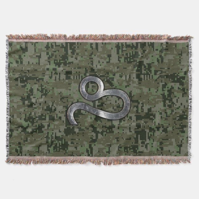 Leo Zodiac Sign auf der grünen digitalen Camouflag Decke (Vorderseite)