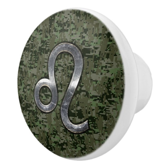Leo Zodiac Sign auf der Olive Green Digital Camouf Keramikknauf (Rechts)