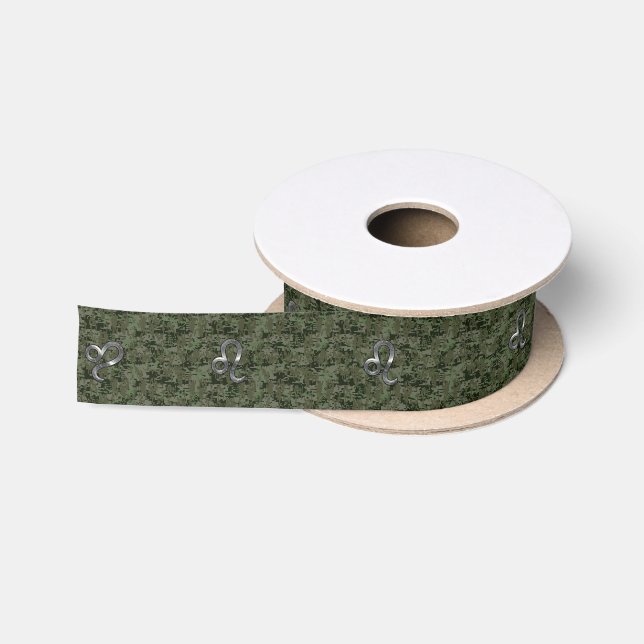 Leo Zodiac Sign auf der Olive Green Digital Camouf Satinband (Spule)